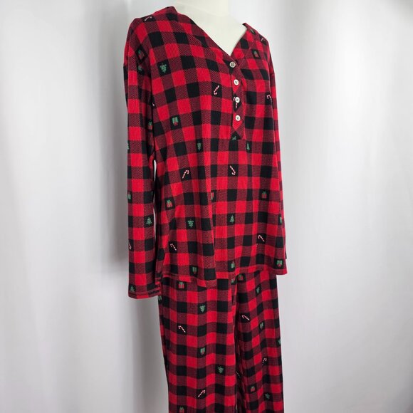 Jaclyn NY Red Buffalo Plaid Holiday Print Henley Pajama Set Women's Size M NWOT - Picture 6 of 15